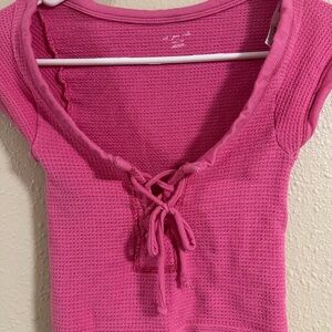 Urban Outfitters Out From Under Knockout Pink Seamless Lace Up
Cropped T-Shirt